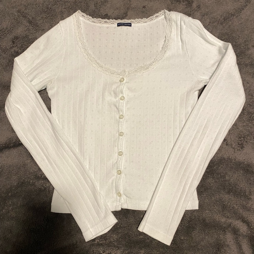 Brandy Melville White Zelly Long Sleeve Lace *rare
